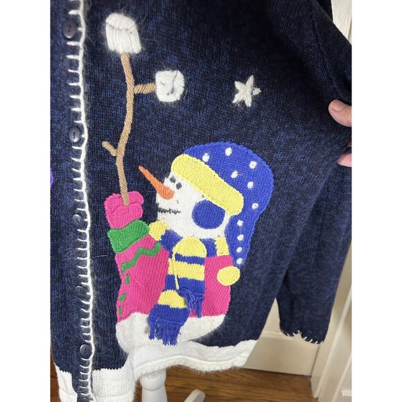 Quacker Factory Snowman Christmas Winter Sweater Cardigan Womens Size Large - Picture 4 of 13